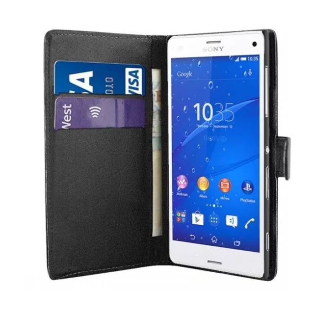 Custodia Per Sony Xperia Z3 Compatto Portafoglio Flip PU Pelle Stand Slot Scheda 2