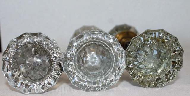 Vintage Antique Brass Crystal Glass Door Knobs 12 Point Star 5 Knob Bundle 2