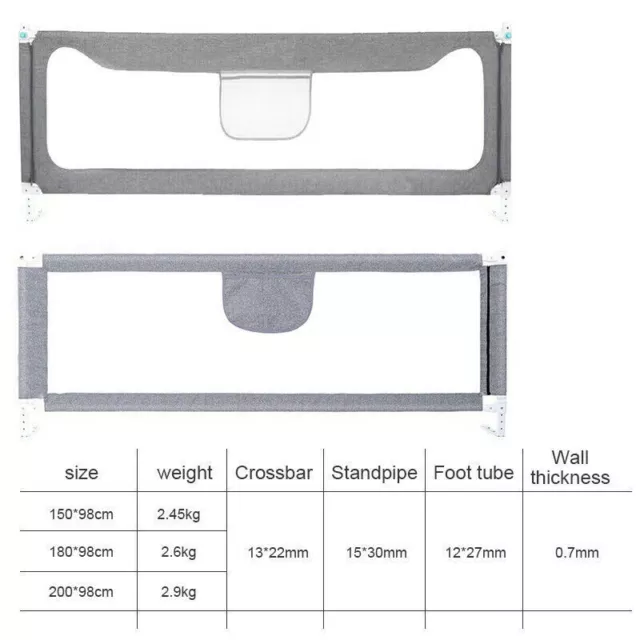 150/180/200 Bettgitter Rausfallschutz Baby Fall Bettschutz Kinderbettgitter Neu 2