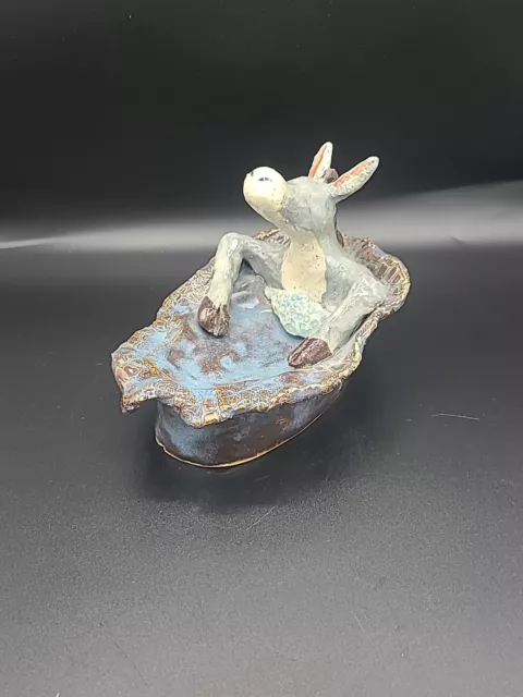 Donkey in Hot Tub/ Bath Whimsical Art Pottery Signed Cooley