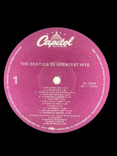 The Beatles - 20 Greatest Hits SV-12245, Purple Label, perimeter print, US, 1988