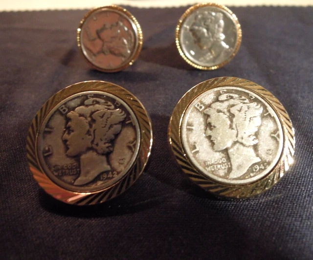 Mercury Dime Cuff Links 1940s 2 Pair