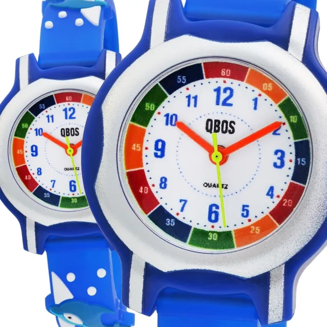 Dauphin Montre pour Enfants De Qbos Blanc Bleu Garçon Fille Analogue Silicone