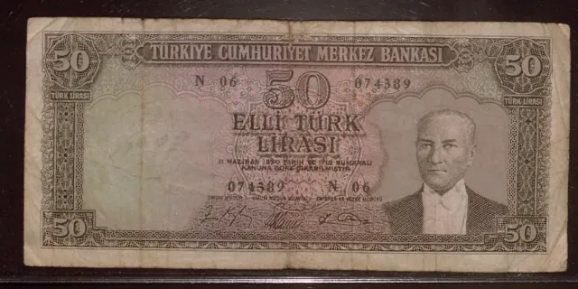 1930 1951 Turkey 50 | Fine | Tukiye Cumhuriyet Merkez Bankasi | Soldier design