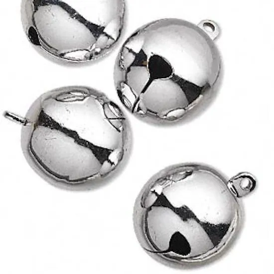 4 Extra Large Silver Finished Brass 25mm Round Jingle Bell Charms with 2mm Loop`
