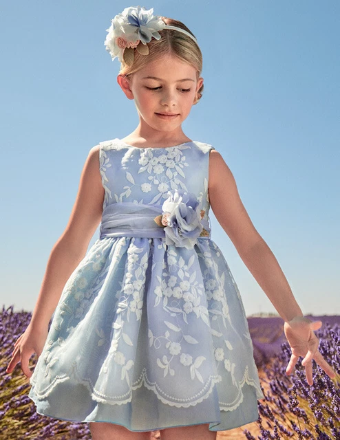 Abito cerimonia bambina Abel & Lula/ Mayoral celeste con tulle fiorato
