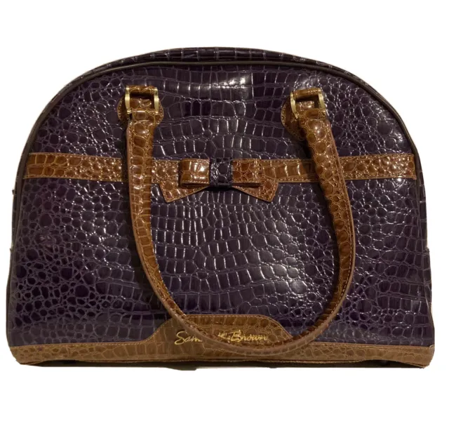 Samantha Brown  Purple Crocodile Print Carry On Luggage Bag With Bow.