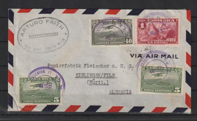 Costa Rica Luftpost-Brief San Jose nach Eislingen/Fils, 1937 #1091745