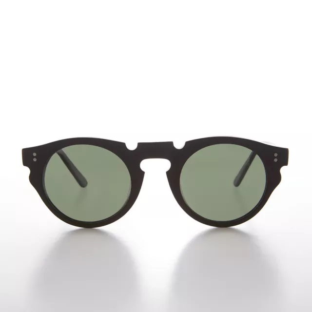 Round Hipster Sunglass with Green Polarized Lens and Matte Black Frame - Tisch