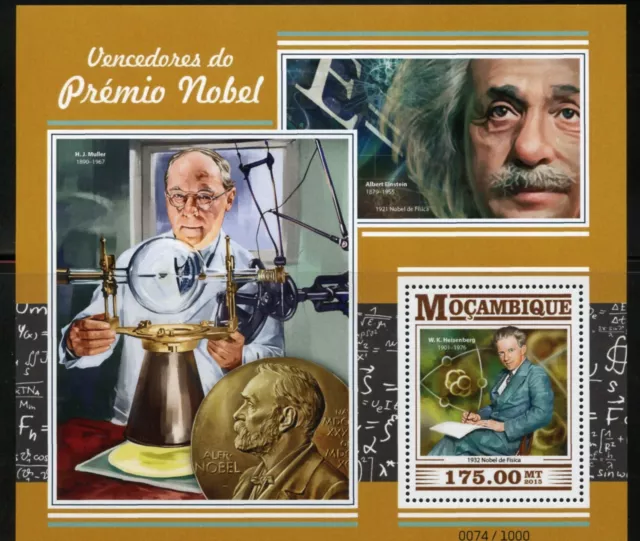 Mosambik 2015 Nobel Preis Gewinner Müller,Einstein & Heisenberg S/S Neuwertig Nh