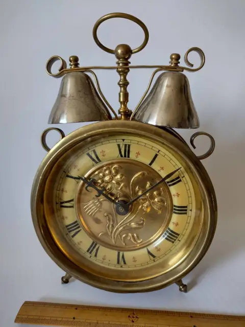 Brass Alarm Clock with Large Bell, Early 20th Century, German  Antique.