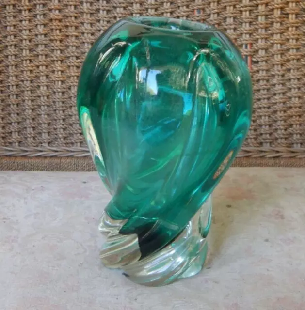 Mid Century Vintage Heavy Hand Blown Art Glass Swirl Murano Vase A/F