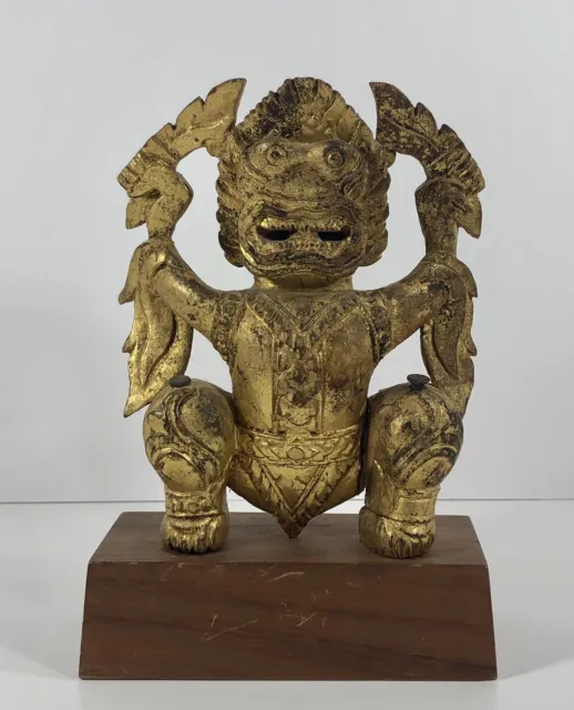 Southeast Asian Carved Wood Gold Gilt Deity Warrior figure Antique