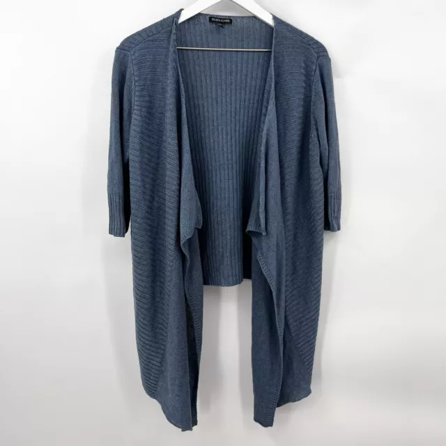 Eileen Fisher Ribbed Knit Open Front Cascade Cardigan Sweater Silk Blend Large