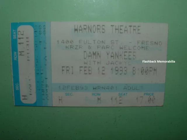 DAMN YANKEES / JACKYL Concert Ticket Stub 1993 FRESNO Warnors Theatre TED NUGENT