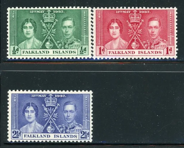 FALKLAND ISLANDS 81-83 SG143-45 MNH 1937 KGVI Coronation Issue set of 3 CV$4