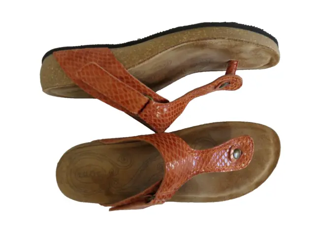 Taos Lucy Thong Women's Size 8-8.5 Orange Embossed Leather Cork Wedge Sandals