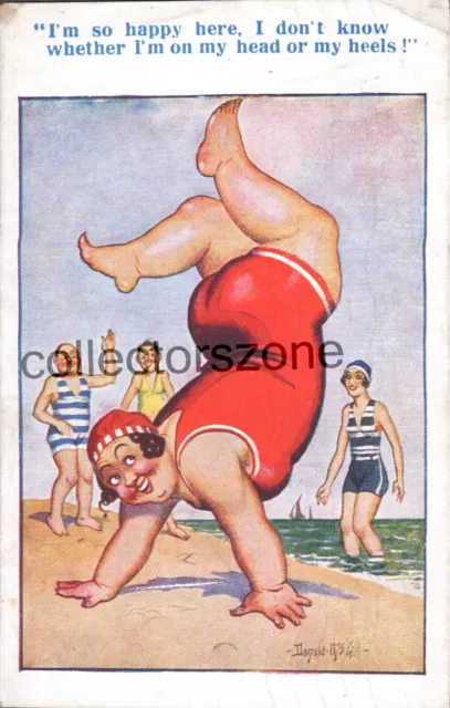 1947 Donald McGill Humour Card Fat lady Handstand Joke posted