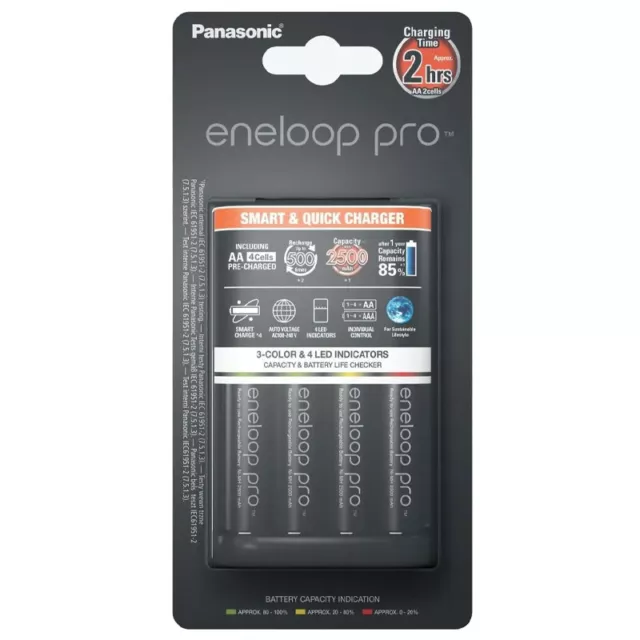 Panasonic Eneloop Quick Charger + 4xAA 2500 mAh Rechargeable Batteries BQ-CC55