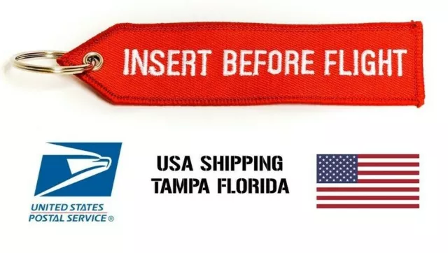 INSERT BEFORE FLIGHT Double Sided Embroider Red Keychain Ripcord USAF 1PC