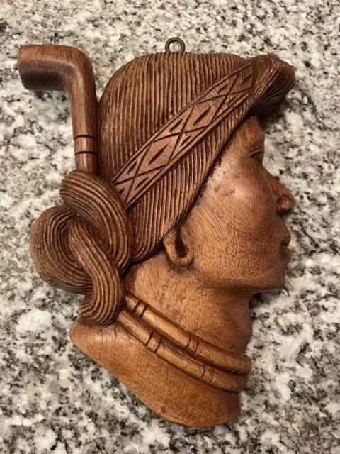 Hand Carved Wood Mask Wall Hanging African Tribal Art Vintage