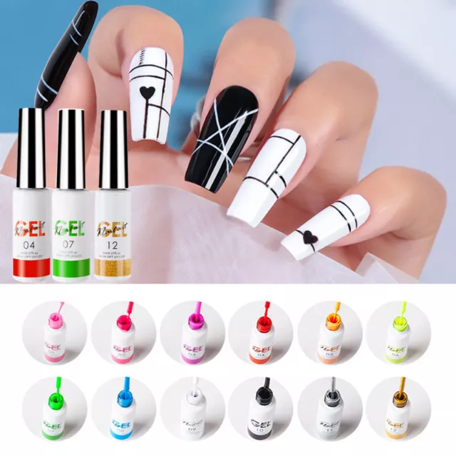 Uña Arte Esmalte de Uñas Gel Delineador Dibujo Pintura UV Manicura Herrami <