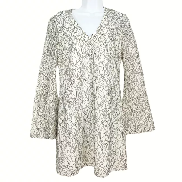 Wayf NWOT Lace Bell Sleeve Shift Dress Size Large White Cream Above Knee