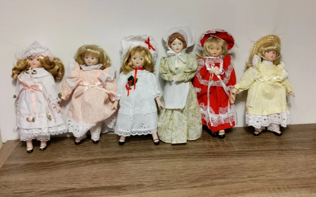 Vintage Lot of 6 Bisque Porcelain Doll 8"