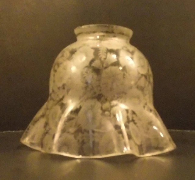 Victorian etched floral glass lamp shade Chintz 2 1/4" fitter 5 3/4" x 4 1/2" H
