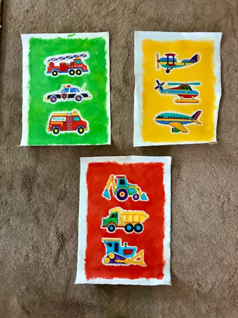 Set of 3 Kids Transportation Theme Original Paintings on Canvas