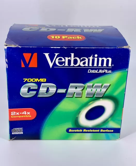 VERBATIM CD-RW Pack de 10 Fundas Joyas Compatibles 700MB 2-4x Nuevas y Precintadas