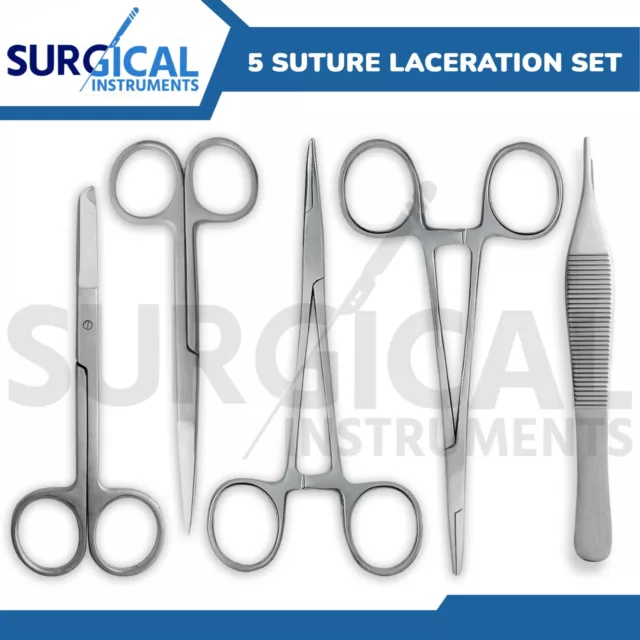 5 Pieces Scissors Forceps Hemostats Needle Holders Stainless German Grade