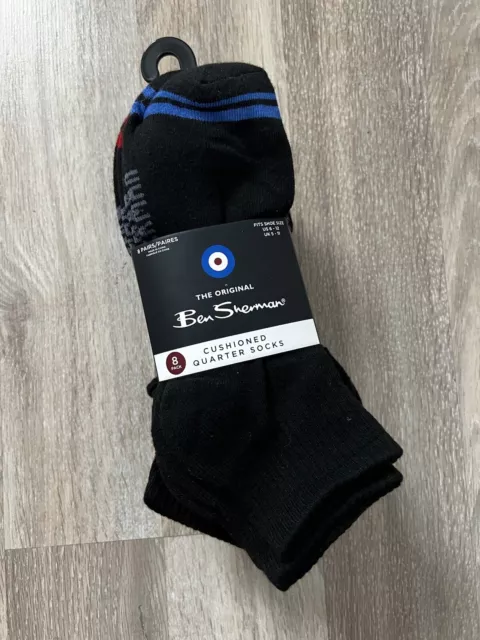 Ben Sherman 8-Pack Men’s Size 8-12 Ankle Low Cut Comfort Fit Socks. Black. New.