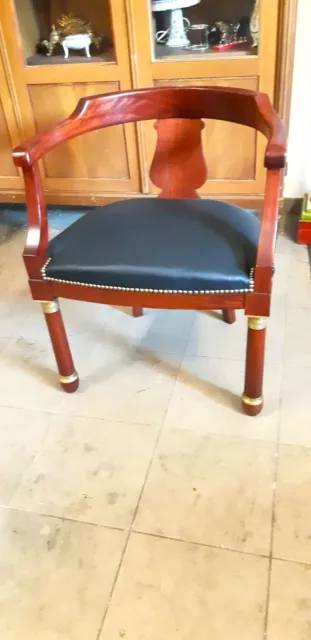 Fauteuil de bureau empire, en acajou , début XXè, dossier enveloppant forme lyre 2