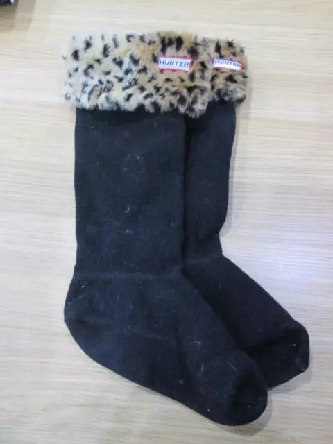 Womens Black / Leopard Print Fleece Inner Sock Liners Size M UK 3 - 5