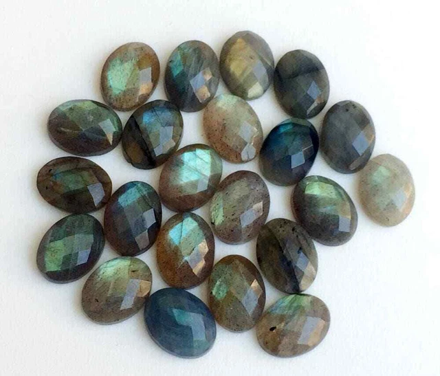 12x16mm Labradorite Rose Schliff Oval Cabochons, Flache Rückseite Facettiert