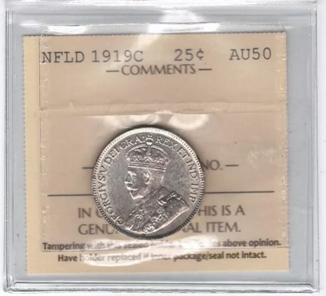 1919C Newfoundland 25 Cents - ICCS AU50 - XIZ 882