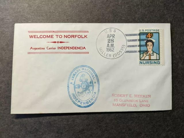 USS MILLER DD-535 Naval Cover 1962 ARGENTINA Carrier INDEPENDENCIA Cachet