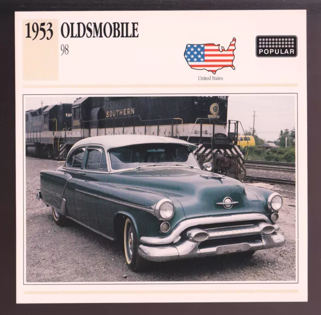 1953 Oldsmobile 98 Ninety-Eight Olds Car Photo Spec Sheet Stat Info ATLAS CARD
