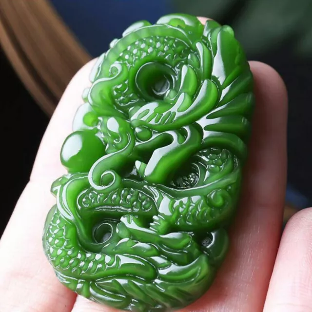 Natural Green Jade Dragon Necklace Pendant Fashion Hand-Carved Lucky Amulet Hot