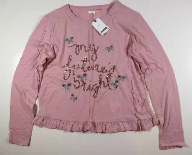 Next - Pink Sequin Embroidered Cotton Long Sleeve Top - Girls 16 Years - New