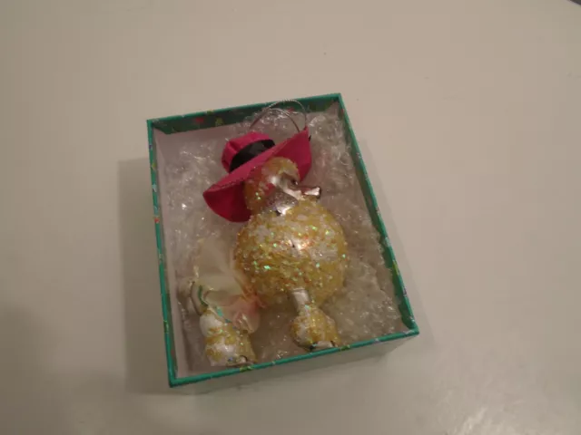 Ganz Glitter White/silver Poodle w/Floppy Pink Hat Christmas Ornament 4.75" tall
