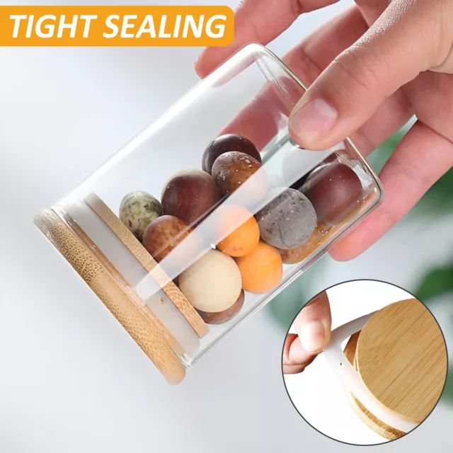 10Pcs Glass Storage Jars Set with Bamboo Lid Clear Glass Seasoning Container ▦