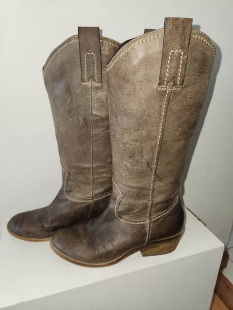 Steve Madden BROWN Leather Heeled West Cowboy Boots Size 6.5 * Good Condition 2