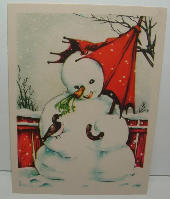 Cute Snowman, Red Umbrella - 1944 Vintage ARS SACRA Christmas Greeting Card
