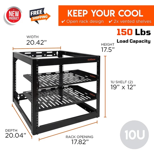 WALL MOUNT 10U Open Frame Server Rack for Home Network Audio AVGear ...