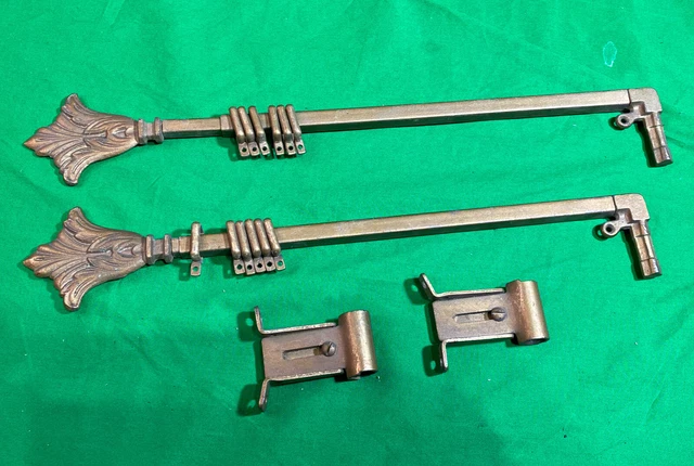 2 Vintage  Victorian Deco Swing Arm Curtain Rods Original Paint w/Extentions