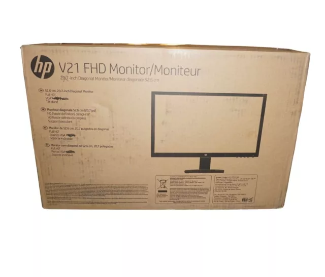 HP V21 Monitor 20.7" LED FHD HDMI VGA Black NEW Open Box Original Box Packaging