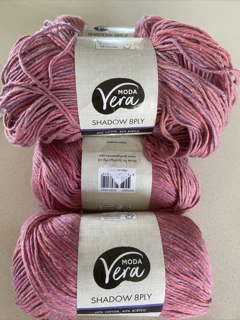 X 100G Moda Vera Shadow 8ply Cotton Acrylic Knitting Crochet