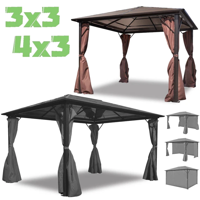 Luxus Garten Pavillon Alu mit Vorhängen 3x3m 4x3m Gartenpavillon Gazebo Pavilon